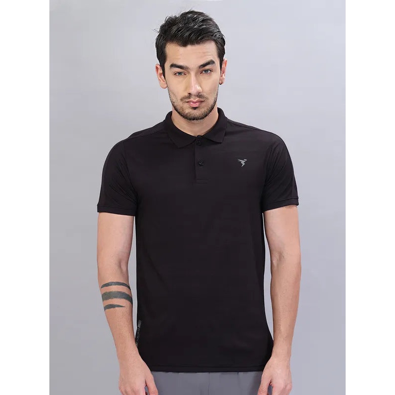 Men Self Design Slim Fit Polo T-shirt with VENTMESH