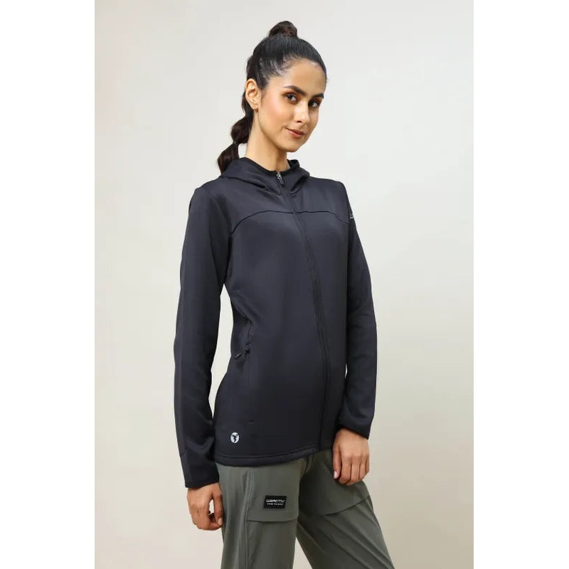 Women Solid Slim Fit Hooded Jacket with TECHNO WARM+