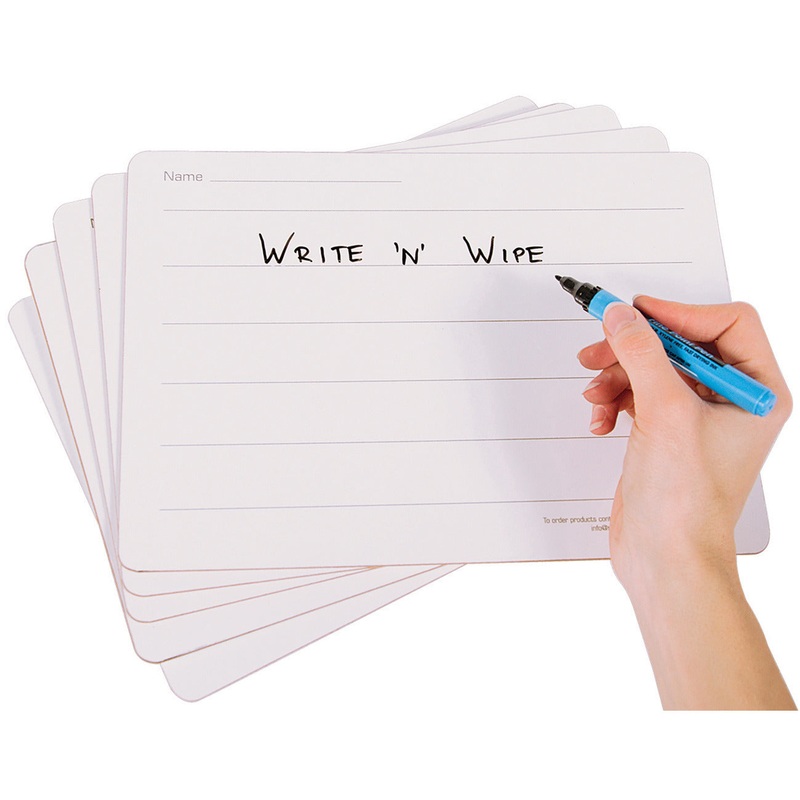WRITE ‘N’ WIPE BOARDS, 6 Lines – Rigid, A4, Pack of 5