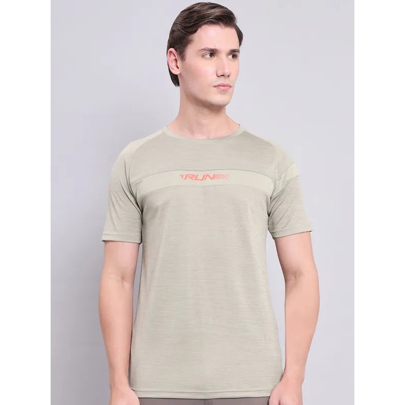 Men Melange Slim Fit Crew Neck T-shirt with TECHNO COOL+