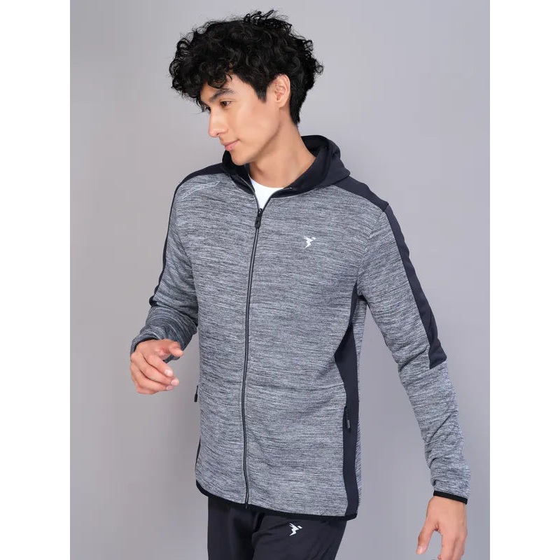 Men Melange Slim Fit Hooded Jacket with TECHNO WARM+