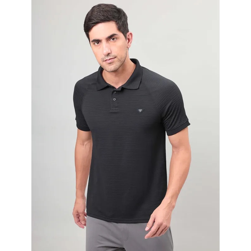 Men Self Design Slim Fit Polo T-shirt with MATPIQ