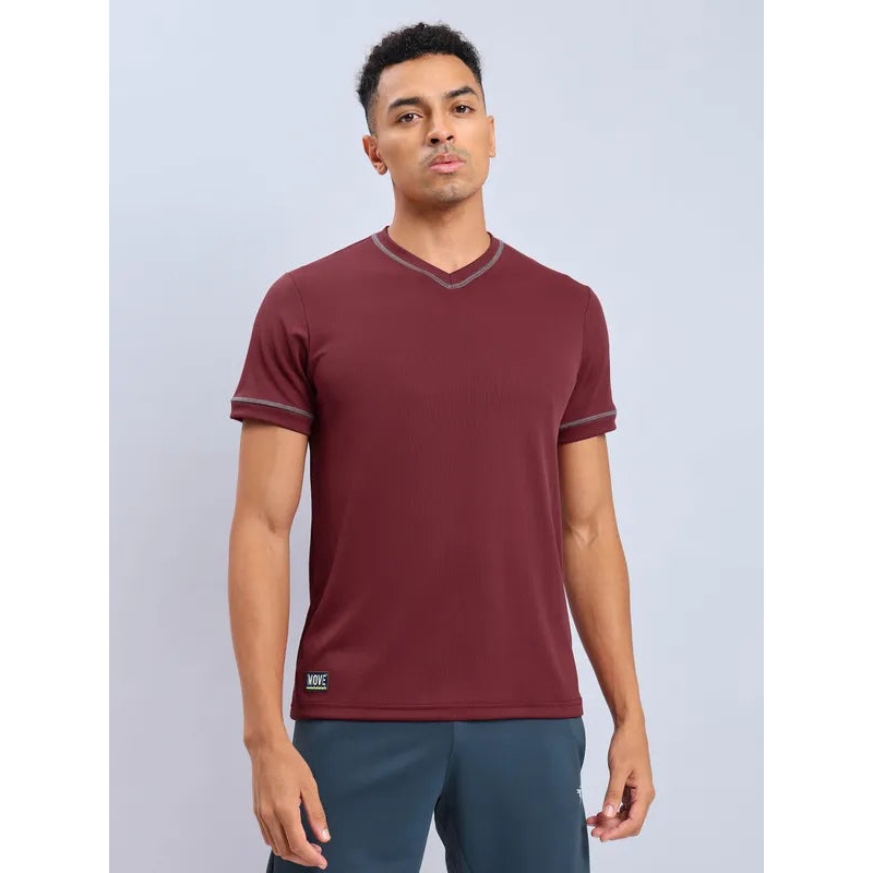 Men Solid Slim Fit V Neck T-shirt with TECHNO COOL+