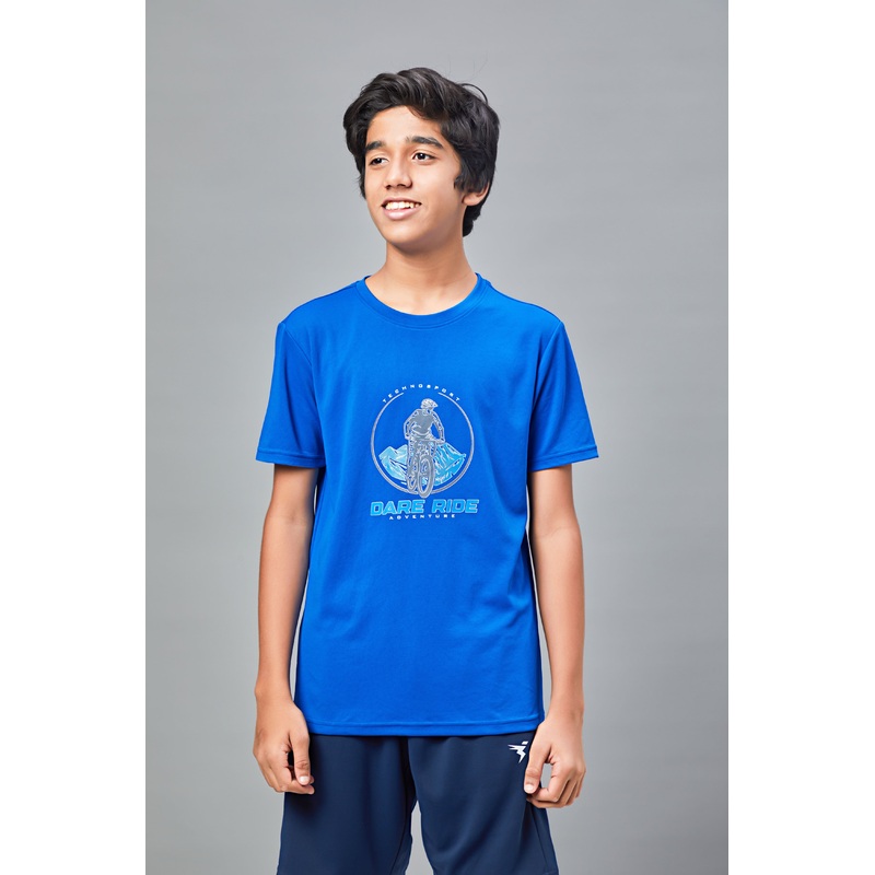 Boys Printed Slim Fit Round Neck Sports T-shirt with TECHNOCOOL+