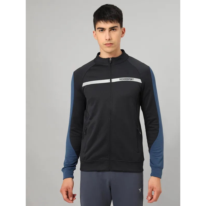 Men Colorblock Slim Fit Mock Neck Jacket with TECHNO GUARD