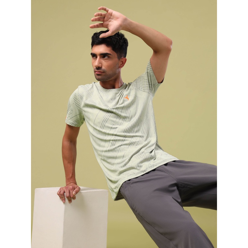 Men Jacquard Slim Fit Crew Neck T-shirt with DOUBLE COOL