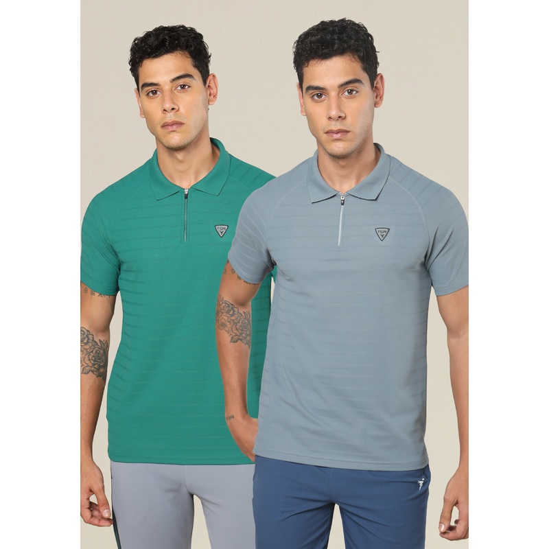 Men Self Design Regular Fit Combo of 2 Polo T-shirt