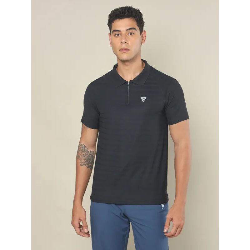 Men Self Design Regular Fit Polo T-shirt with MATPIQ