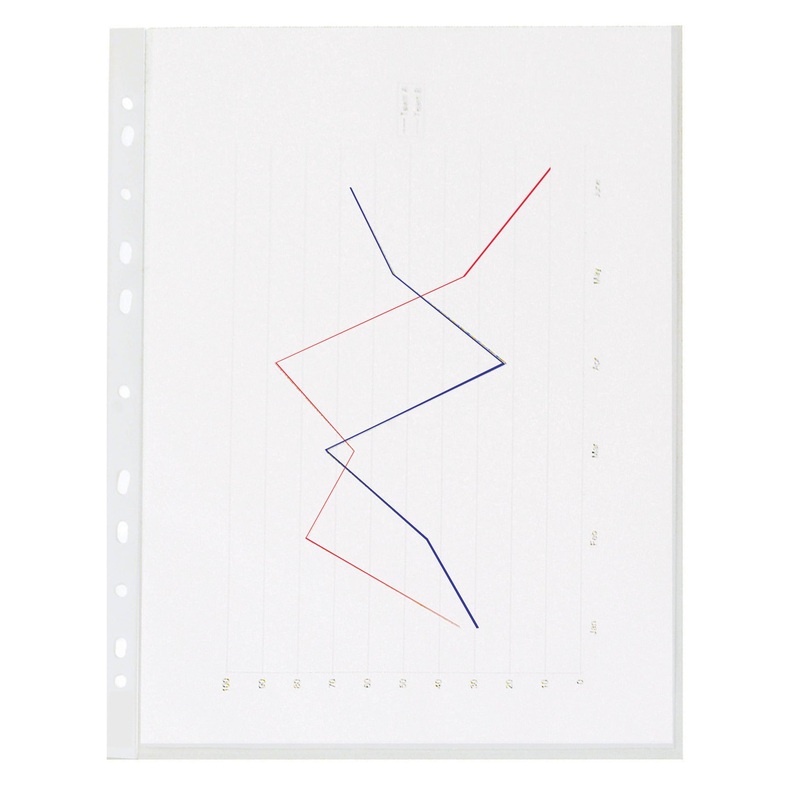 PUNCHED PRESENTATION POCKETS, GLASS CLEAR – OPEN AT TOP, Medium Weight, Medium Weight, A4 (65 Microns Thick), Box of, 100