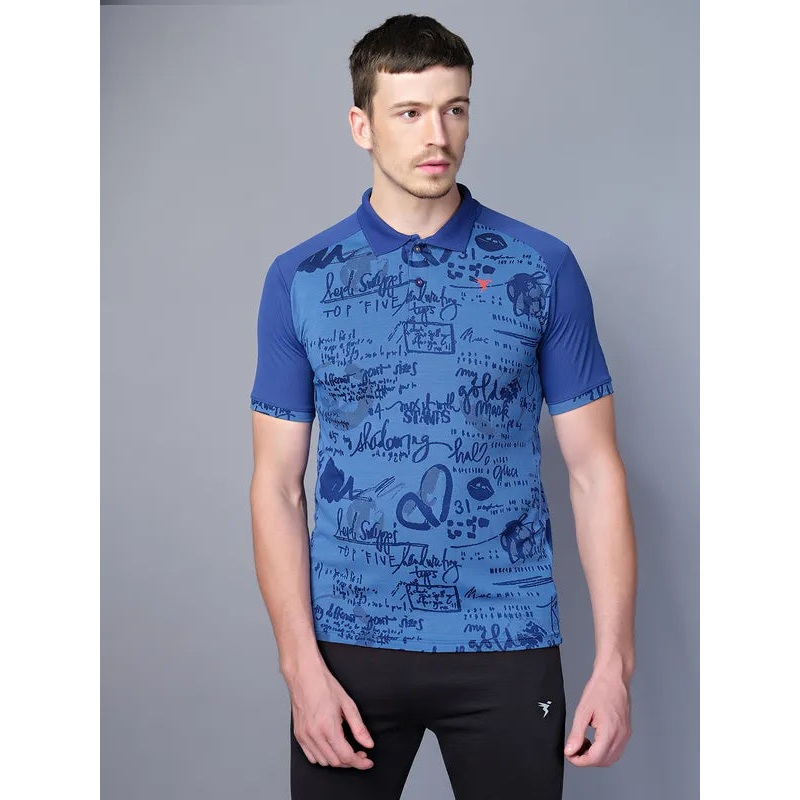 Men Printed Slim Fit Polo T-shirt with DOUBLE COOL