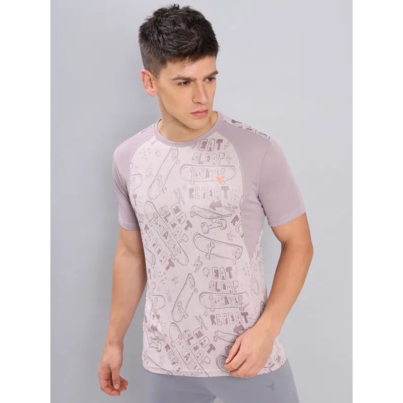 Men Self Design Slim Fit Crew Neck T-shirt with DOUBLE COOL