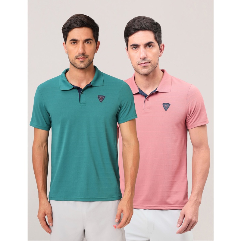 Men Self Design Slim Fit Polo T-shirt with AIRTEX STRIPES (Pack of 2)