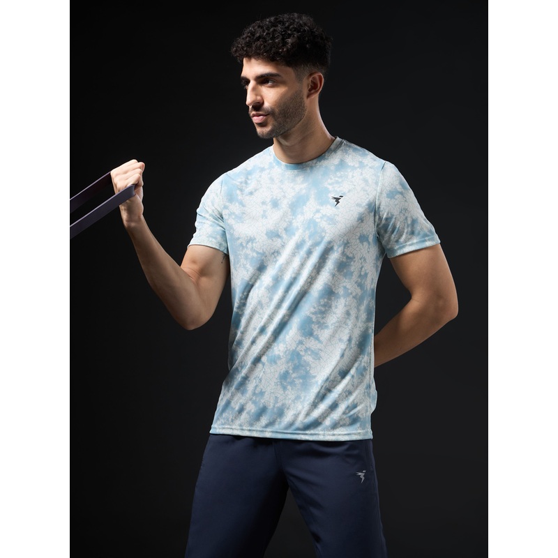Men Abstract Print Slim Fit Crew Neck T-shirt with TECHNO COOL+