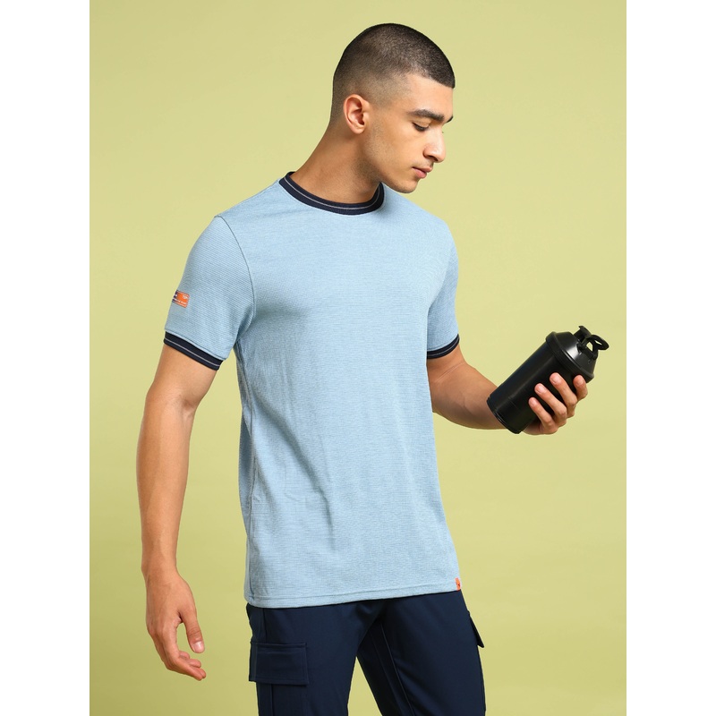 Men Cubic Melange Slim Fit Round Neck Sports T-shirt with DOUBLE COOL
