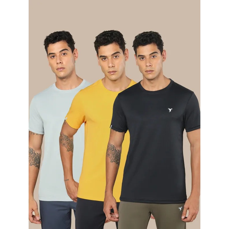 Men Solid Slim Fit Crew Neck T-shirt with TECHNO COOL+ ( Pack of 3)