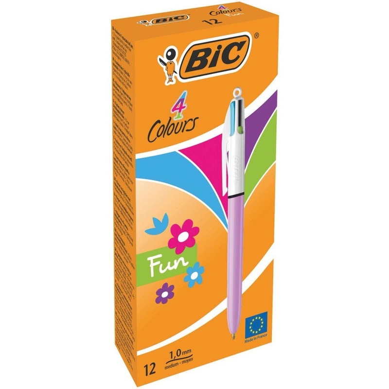 BiC 4 Colour Retractable Ballpoint Pen, Light Purple, Box of 12