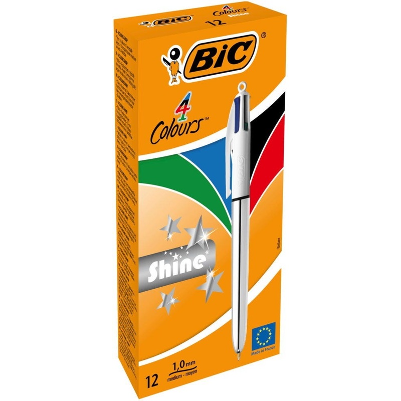 BiC 4 Colours Shine Ballpoint Pens, Box of 12