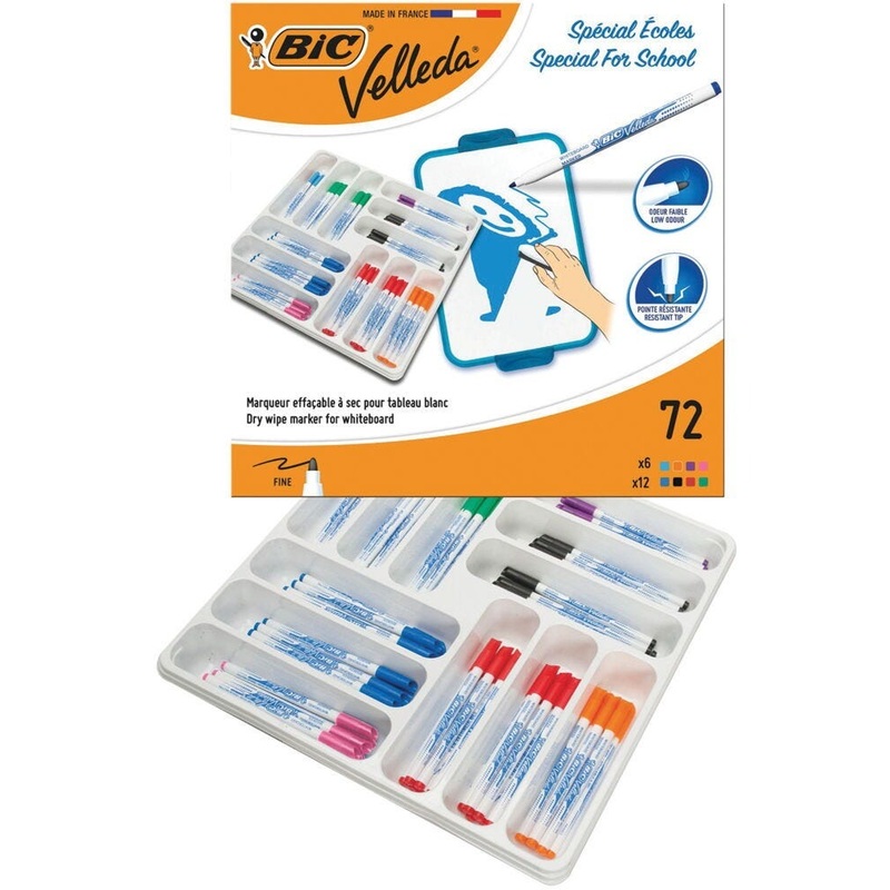 BiC Velleda 1721 Slimline Drywipe Markers, Assorted, Pack of 72