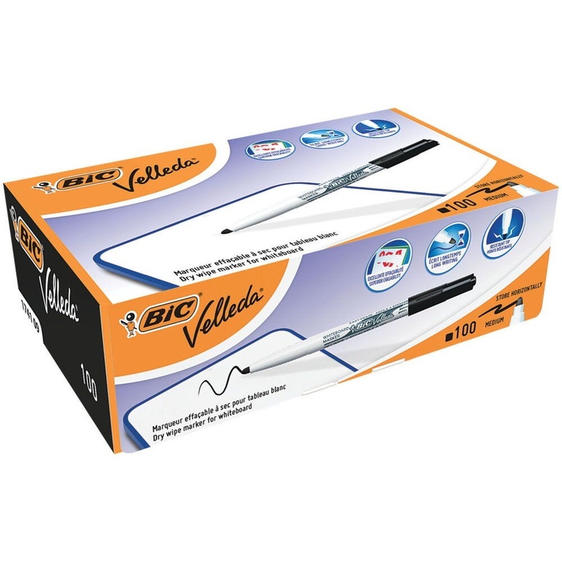 BiC Velleda 1741 Drywipe Pens, Medium barrel, Assorted, Pack of 60