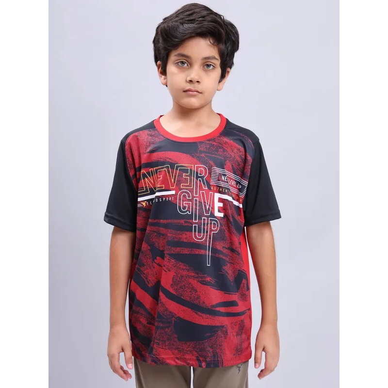 Boys Printed Slim Fit Crew Neck T-shirt with TECHNOLITE