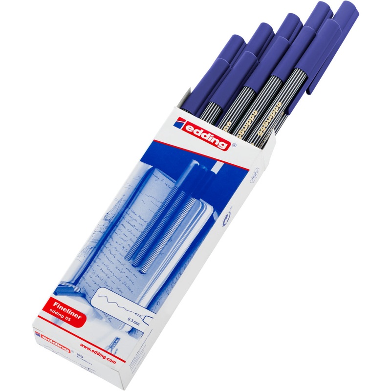 Edding 55 Fineliner Pens, Blue, Pack of 10