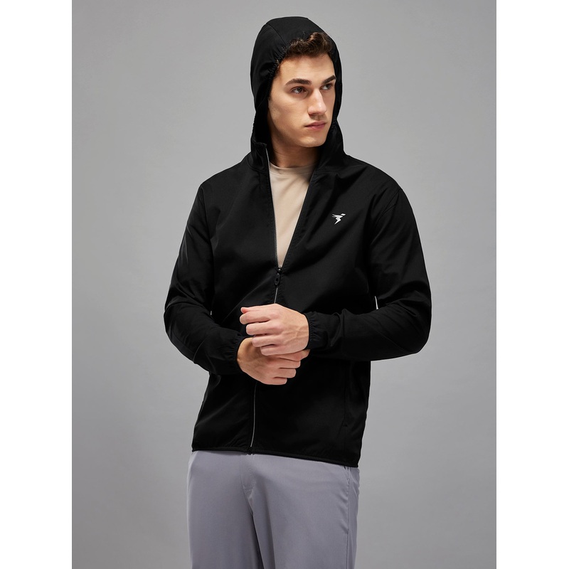 Men Solid Slim Fit Hooded Jacket with TS FLEXI