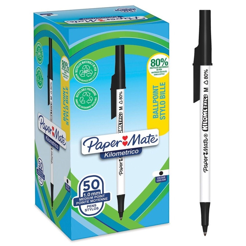 Paper Mate Kilometrico Ballpoint Pen, Black, Box of 50