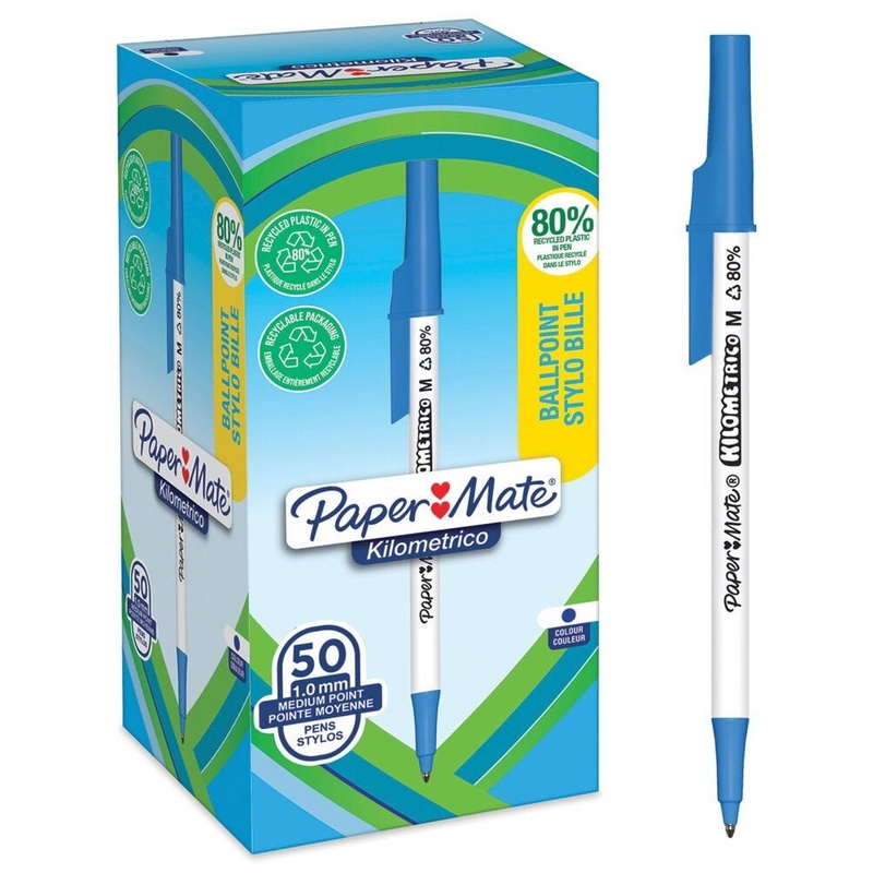 Paper Mate Kilometrico Ballpoint Pen, Blue, Box of 50