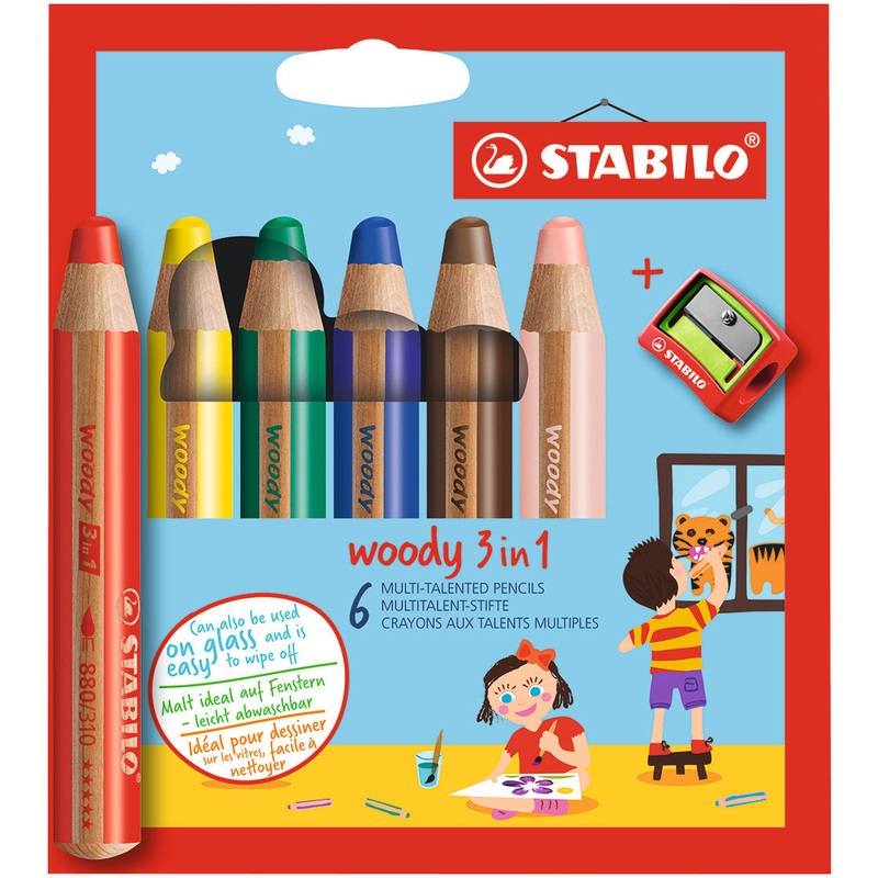 Stabilo Woody 3 in 1 Pencils Pack of 6