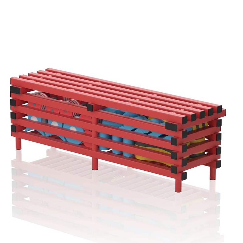 VENDIPLAS BENCH WITH STORAGE BOX RED, 2.00M L X 0.49M W X 0.49M H