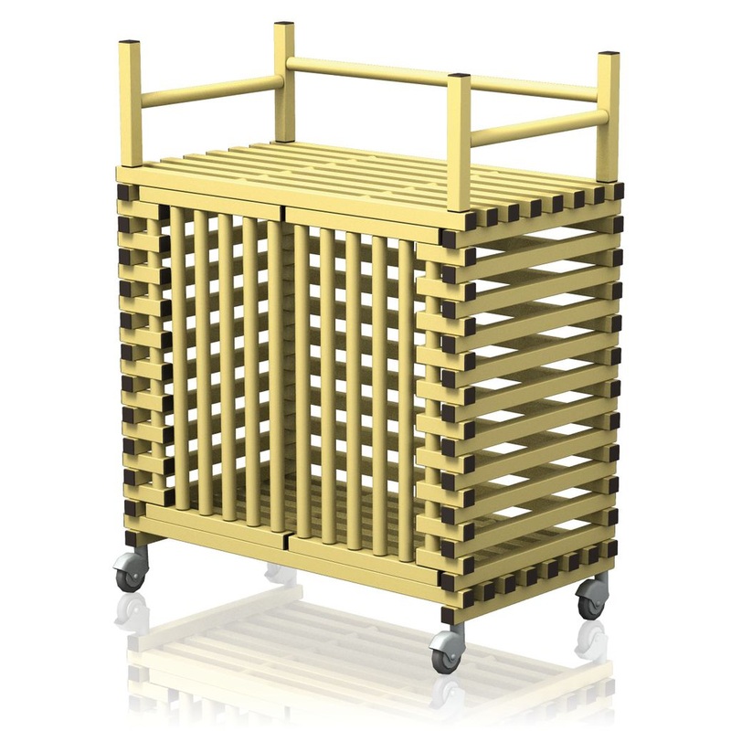 VENDIPLAS TROLLEY CABINET LARGE, YELLOW, C/W TOP RACK