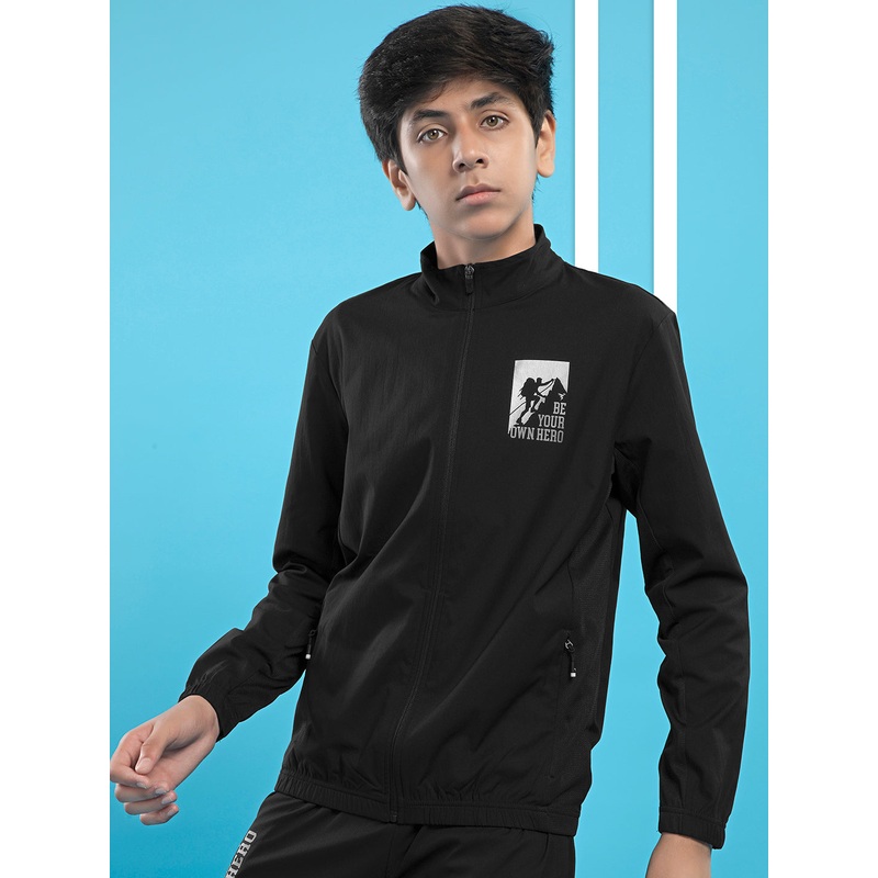 Boys Colorblock Slim Fit Mock Neck Sports Jacket with TS FLEXI