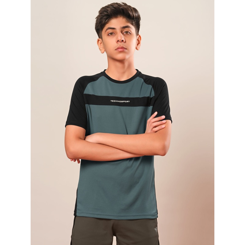 Boys Colorblock Slim Fit Round Neck T-shirt with DOUBLE COOL