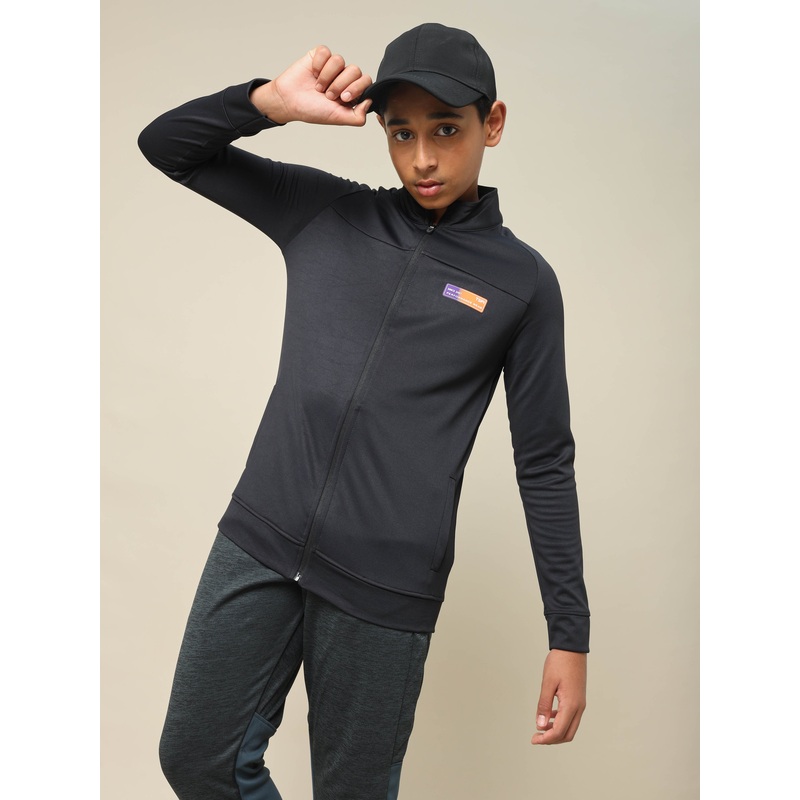 Boys Slim Fit Mock Neck Sports Jacket with TECHNO DRY