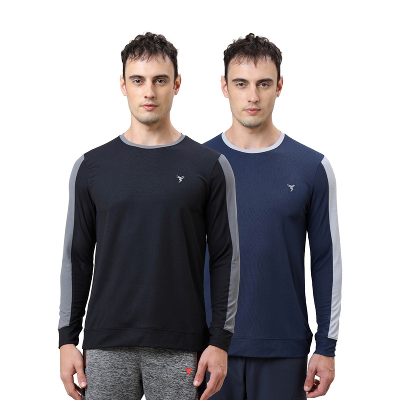 Men Colorblock Slim Fit Crew Neck T-shirt with MATPIQ (Pack of 2)