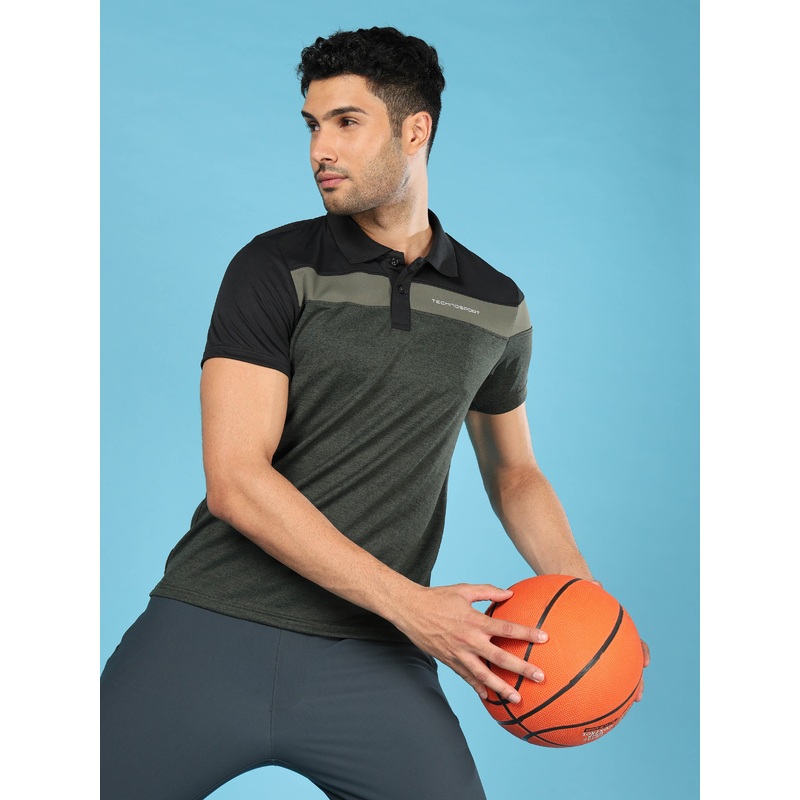 Men Colorblock Slim Fit Polo T-shirt with DOUBLE COOL