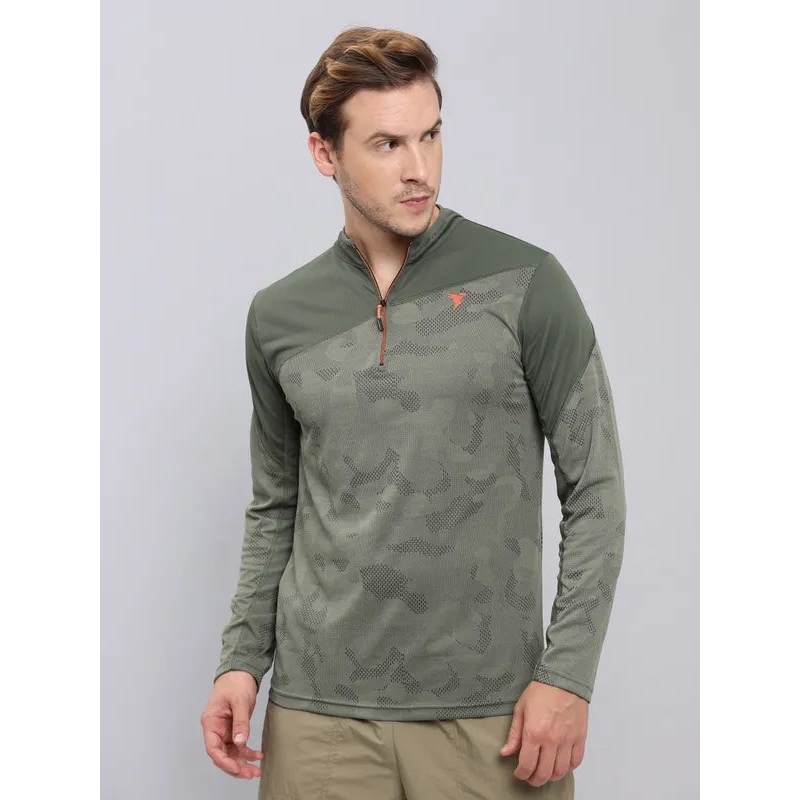 Men Jacquard Slim Fit Mock Neck T-shirt with TECHNO COOL+