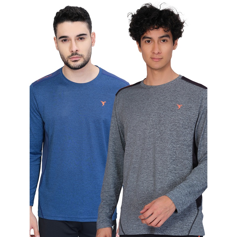 Men Melange Slim Fit Crew Neck T-shirt with DOUBLE COOL (Pack of 2)