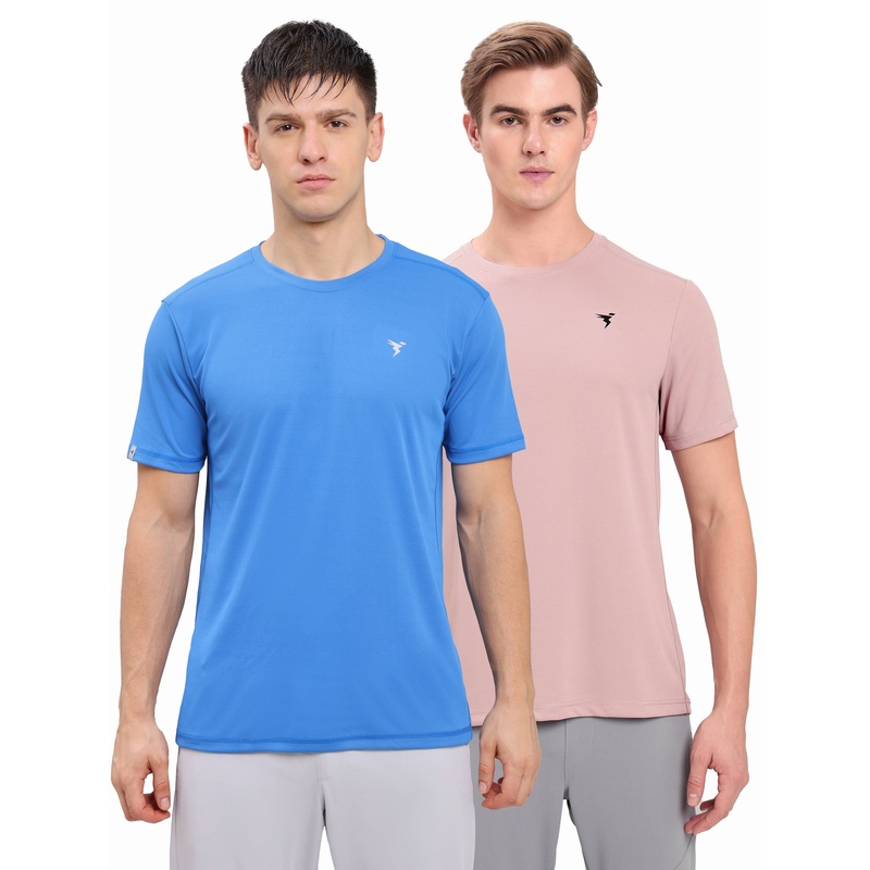 Men Solid Slim Fit Crew Neck T-shirt with TECHNO COOL+ (Pack of 2)