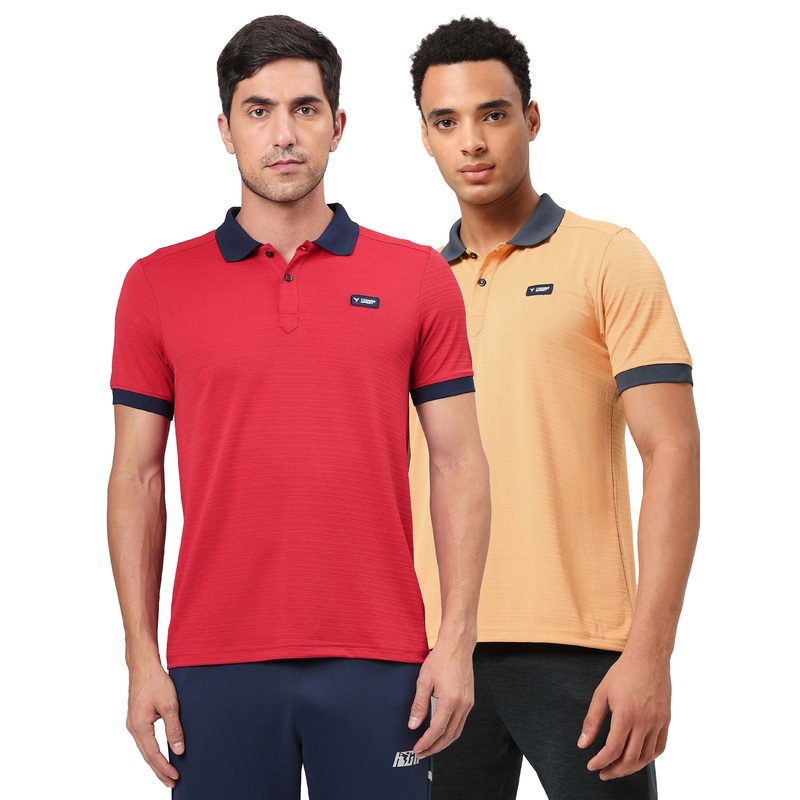 Men Solid Slim Fit Polo Sports T-shirt with MATPIQ (Pack of 2)