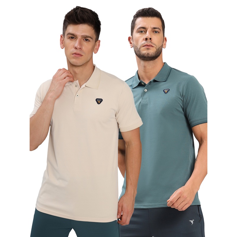 Men Solid Slim Fit Polo T-shirt with ELASTO PLUS (Pack of 2)
