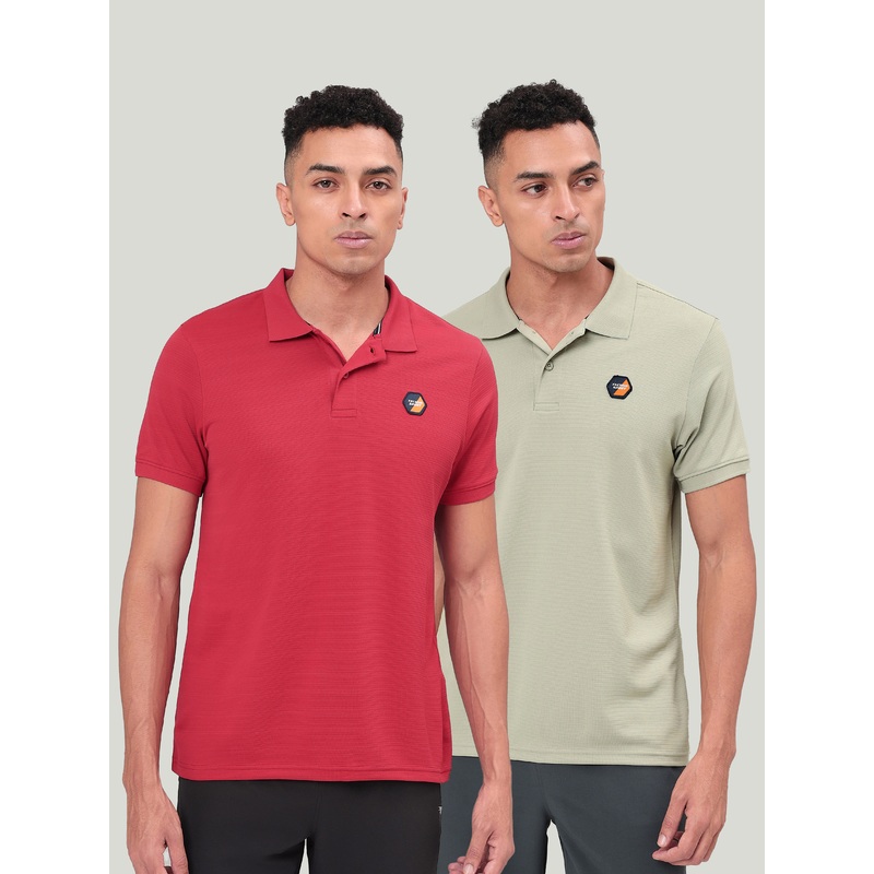 Men Self Design Slim Fit Polo T-shirt with MATPIQ (Pack of 2)