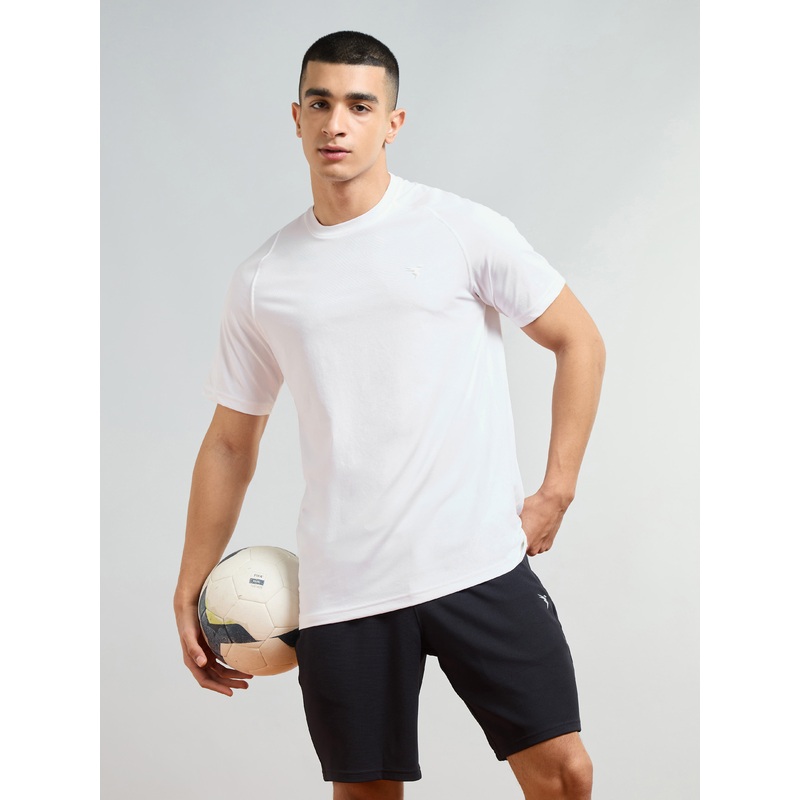 Men Solid Slim Fit Round Neck T-shirt with COTFLEX