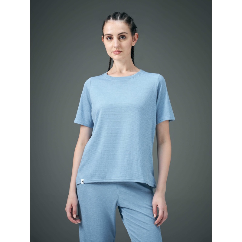 Women Cubic Melange Relaxed Fit Round Neck T-shirt with DOUBLE COOL