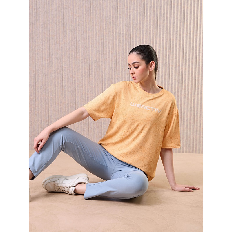 Women Jacquard Boxy Fit Round Neck T-shirt with DOUBLE COOL