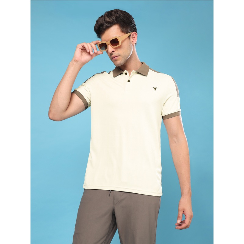 Men Colorblock Slim Fit Polo Sports T-shirt with DOUBLE COOL