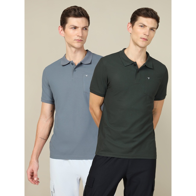 Men Solid Slim Fit Polo T-shirt with MATPIQ (Pack of 2)