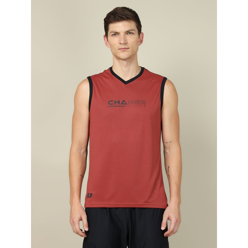 Men Solid Slim Fit V Neck Sleeveless T-shirt with TECHNO COOL +