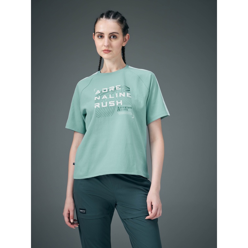 Women Printed Relaxed Fit Round Neck T-shirt with ELASTOPLUS