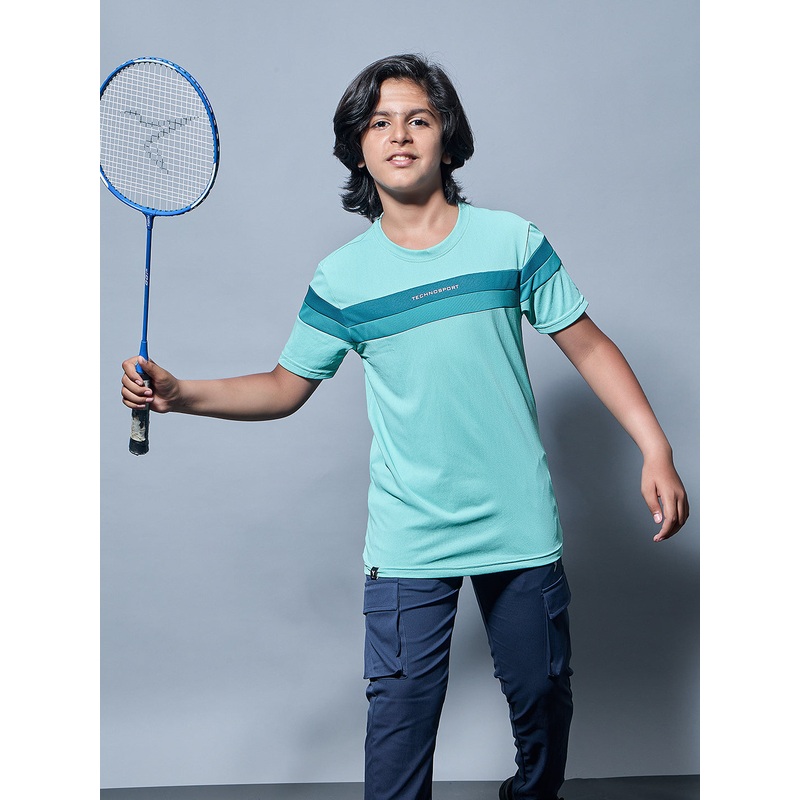 Boys Colorblock Slim Fit Round Neck Sports T-shirt with TECHNO DRY
